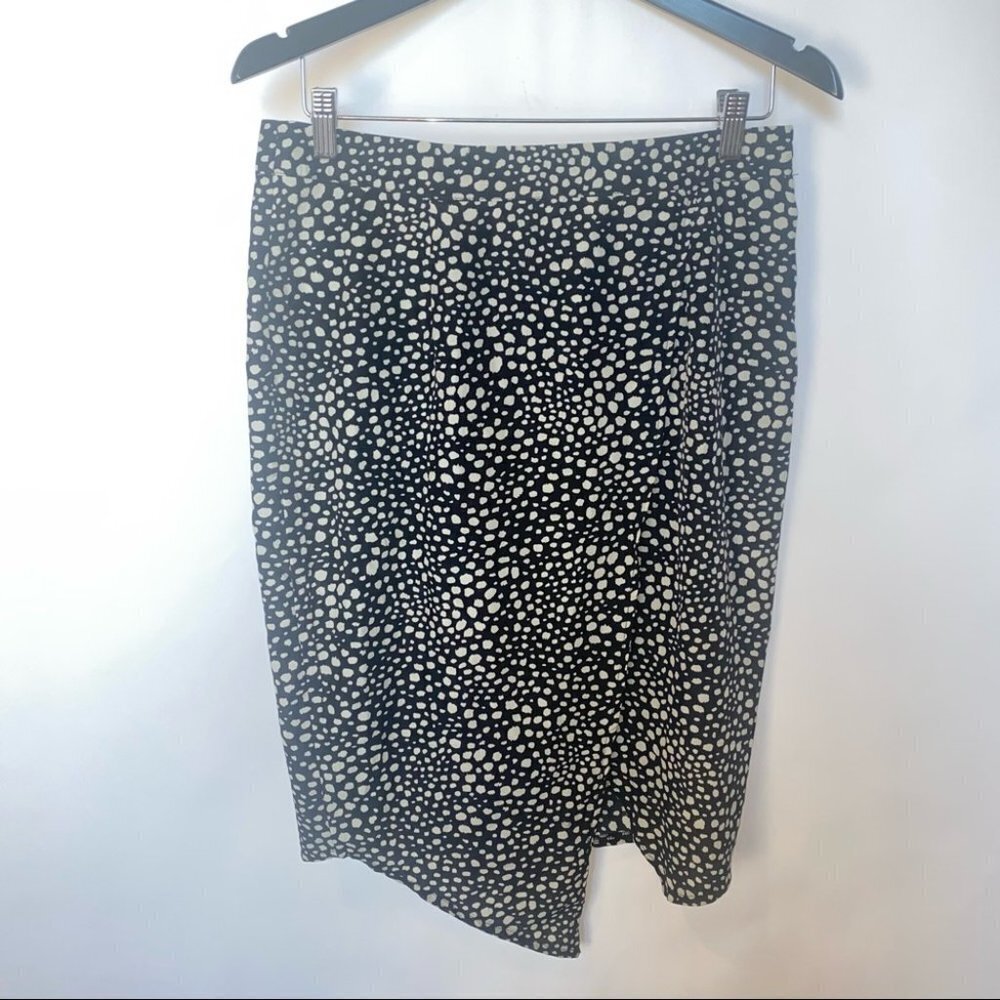 Black and White leopard print front slit pencil‎ skirt size 10